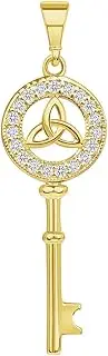 [Jewelry America] 14k Yellow Gold Cubic-Zirconia Trinity Triquetra Knot Celtic Key Pendant Jewelry, Cubic Zirconia
