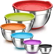 Stainless Steel Metal Mixing Bowl Set of 6 with Airtight Lid Nesting Stackable