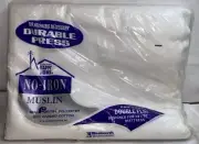 One Woolworths Vintage No Iron Muslin Durable Press Double Flat White Sheet