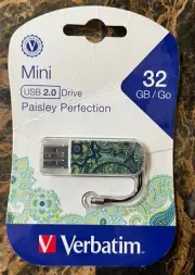 Verbatim 32GB Go Mini USB 2.0 Flash Drive PAISLEY PERFECTION NIB