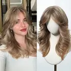 Blonde Wigs With Bangs, Shoulder Length Blonde Brown Wigs for White Women, Na...