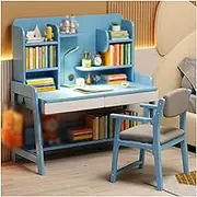 Kids Desk and Chair Set,Children Study Table,Study Desk Chair with Storage Drawers and Hooks, Suitable for Reading, Drawing and Learning (Color : Blue)
