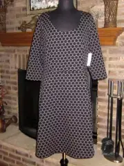 New NWT Lagenlook BODEN Black Gray Polka Dot Dress 12 L