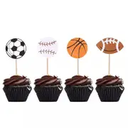 12pcs Sports Theme Cupcake Toppers Basketball Soccer Baseball Rugby Cake Decorations