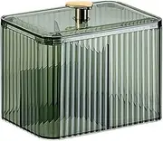 Cotton Swabs Dispenser, 3 Grids Q-tip Storage Organizer, Cotton Swabs Holder with Clear Lid Dispenser, Cosmetic Organizer, Restroom Organizer for Home (Green)