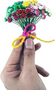 Handmade 100 pcs Tiny Rose Artificial Mulberry Paper Rose Flower Wedding Scrapbook DIY Craft Scrapbook Scrapbooking Bouquet Craft Stem Artificial Flowers Artificial Roses (Mixed 10 Colors)