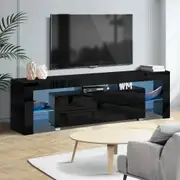 Artiss TV Cabinet 160cm LED Entertainment Unit Stand w/ Glass Shelf Modern Media Console Black