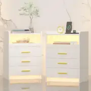 Nightstand Set of 2 with Wireless Charging Station Bedside Table with RGB Light