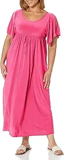 [Star Vixen] Women's Plus-Size Slit Flutter Sleeve Maxi Dress with Empire Drawstring Waist