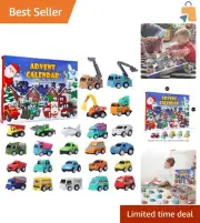 Imaginative Play: Cars Advent Calendar 2024 with 24 Toy Vehicles for Children