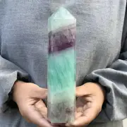 2LB Natural Watermelon Fluorite Obelisk Quartz Crystal Wand Tower Point Gift