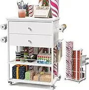 Yumkfoi Gift Wrap Storage Organizer Cart, Mobile & Sturdy, Easily Organize Wrapping Paper, Ribbons, Bows, Scissors, Fit 16 Standard Rolls, White