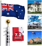 Directly2U Rustproof Aluminum Flag Pole with 7.2m, Heavy-Duty Telescoping Pole for Outdoors, Gardens, Roof Walls, Durable Pole Set with Australian Flag