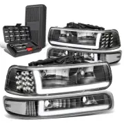 Fit 1999-2002 Silverado LED DRL Black Clear Side Headlight Bumper Lamp+Tool Box (for: Chevrolet)