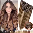 100% Real Clip In Remy Human Hair Extensions Full Head Highlight Straight Weft