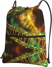 EdWal Dna Chain Photo Print Drawstring Backpack Gym Bags Sports Bags With Zipper Pocket For Travel Swimming Beach, Black, One Size