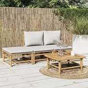 4 Piece Garden Lounge Set with Light Grey Cushions Bamboo, Conversation Sets