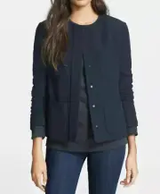 $495 NWT VINCE Snap Front Wool Blend Coastal Navy Jacket sz 2
