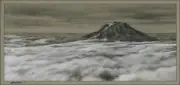 Original Landscape Drawing ‘Majestic Sentinel’ ~ Mount Rainier aerial view