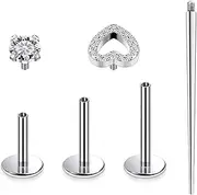 [Ruifan] Titanium Flat Back Lip Rings Internally Threaded Earrings Studs Nose Rings 16G Heart Tragus Cartilage Lobe Rook Helix Conch Labret Medusa Piercing Jewelry for Women Men W Piercing Taper Set