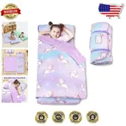 Portable Toddler Nap Mat with Removable Cover & Pillow - Unicorn Theme 55"x22"