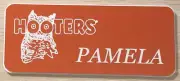 *NEW* PAMELA HOOTERS Girl Uniform Collectible Pin Badge Orange/White NAME TAG