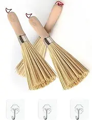 3Pack Bamboo Wok Brushes, Natural Bamboo Brush for Dishes and Wok Accessories, Kitchen Cleaning Brush, Kitchen pan Brush for Cleaning Dishes, Cast Iron Pots, Pans, Vegetables,Sink(Include 3*Hook)