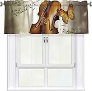 LHBWCVN Butterfly and Cello Valances for Windows, Rod Pocket Window Treatment Drapes Farmhouse Kitchen Curtains Short Blackout Window Curtains for Living Room Bedroom Decor 54x18 Inch
