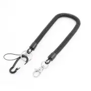 Carabiner Hook Spring Stretchy Coil Keyring Key Chain w Lobster Clasp Black
