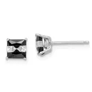 Sterling Silver Rh-Plated Black & White Square 5mm Cz Stud Earrings
