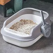 ERHAOG Cat Litter Box, 52 * 36 * 17 CM Open Top Litter Box for Big Cats and Multi-Cat Households, Scatter Shield, Easy to Clean