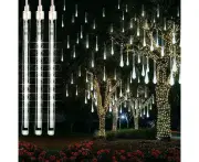 Meteor LED Shower String Lights Waterproof 192 LED 30cm 8 Tubes Outdoor Christmas Raindrops Cascading Lights for Wedding Party Garden Christmas Tree Holid