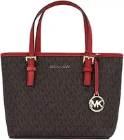 [Michael Kors] Jet Set Small XS Carryall Convertible Tote Handbag Purse (Brown Signature/Flame)