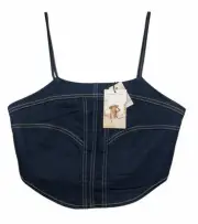 Sincerely Jules Crop Top Denim Sleeveless Strappy Zip Up Blue Womens M