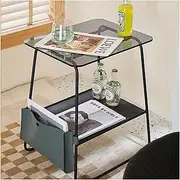 Side Table End Table, Small Side Table, Nightstand with 2-Layer Storage Shelves, Sofa Table for Small Spaces, Living Room, Bedroom, Stable Metal Frame with Tempered Glass Tabletop, with Storage Bag En