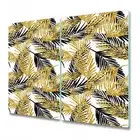 Tempered Glass Induction Ceramic Hob Cover Tropical plants Gold blue 2x30x52