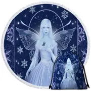 Fantasy Art Snowflakes and Stunning Snow Fairy Round Beach Towel