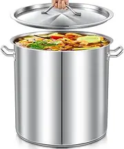 Honeydak 52 Quart Stainless Steel Stockpot, Heavy Duty Induction Pots Soup Pot with Stainless Steel Lid and Riveted Handle, for Glass Ceramic Cooktop Polishing Surface, for Large Groups Events Silver