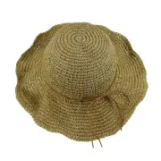 Women Sun Hat Wide Brim Floppy Beach Hat Crochet Straw Hat Breathable UV UPF ...