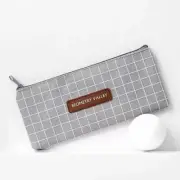 Grid Dots Canvas Pen Box Pencil Case Storage Bag Makeup Brush Pouch Stationery