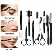 11pcs/set Eyebrow Grooming Tool Kit Stencil Scissors Tweezer Razor Comb Trimming