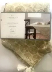 Threshold Beige Medallion Linen w Tassels Table Throw 50"x50", tag bent