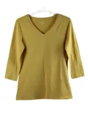 Amazon Essentials Yellow Women's Casual Shirt V Neck Pullover Small 054