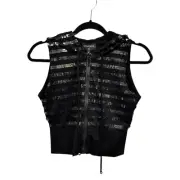NWT Chanel Black Sequin Embellished Sleeveless Hooded Zip Up Vest Womens 6