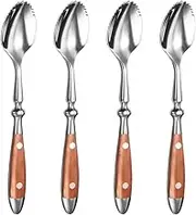 Xunweiad Grapefruit Spoons, 4PCS Serrated Grapefruit Spoon, Stainless Steel 18/8 Fruit Spoon Kiwi Spoon with Wood Handle