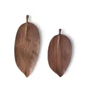 SOGA Set of 2 Walnut Leaf Shape Wooden Tray Serving Board