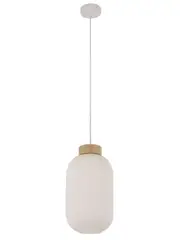 Mele 1 Light Large Pendant in Frosted Opal Glass with Ash Wood
