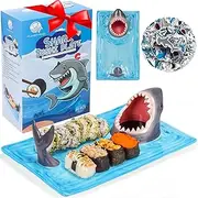 FUNGYAND Shark Sushi Plate – Hand-Painted Ceramic, Lead-Free & Food-Safe, 3-in-1 Multi-Functional Design, Includes 40 Shark Sticks, Microwave/Oven/Freezer/Dishwasher Safe – Ideal for Sushi Lovers