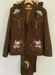 Men 2Pc Bespoke Bull Spaceship Embroidered Nudie Western cowboy Cocktail Outfit