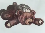 Vtg Charmin Catnap Crewel Kit Cat & Teddy Bear Silk Screen Fabric Wool Yarn 11x